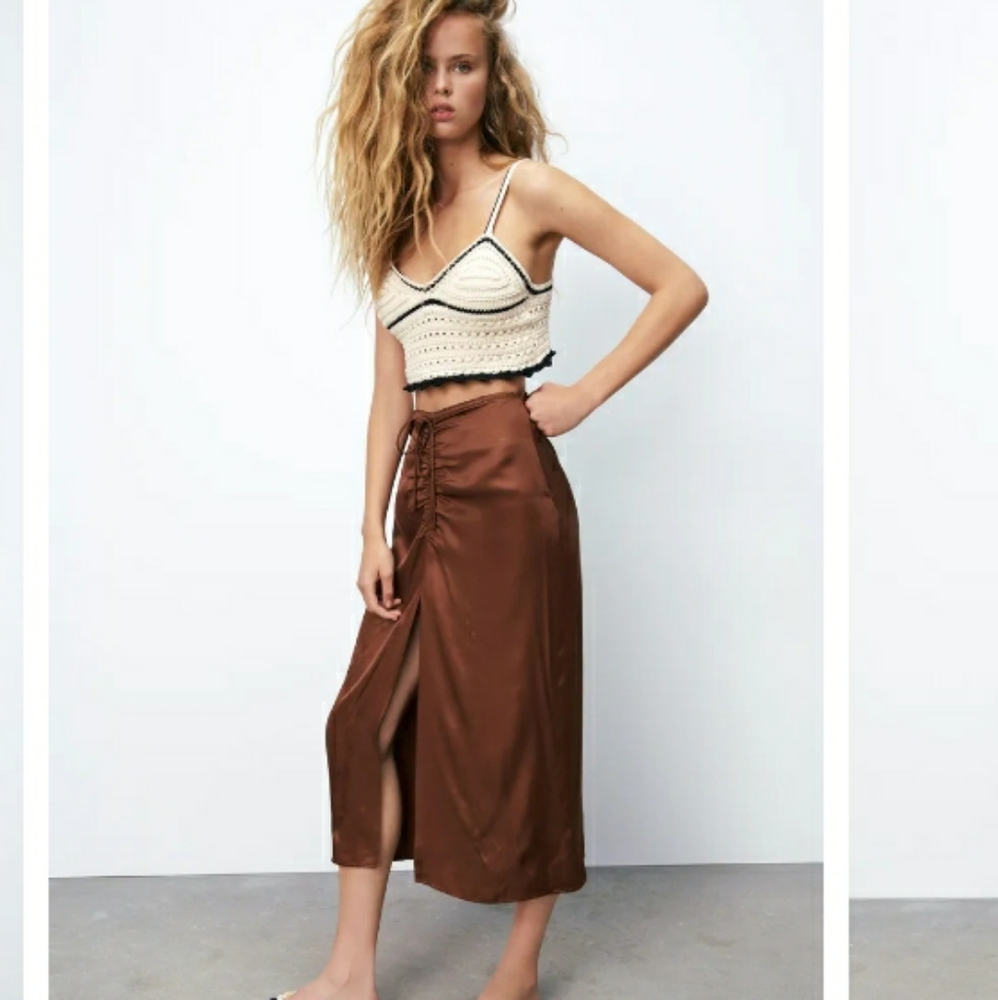 Zara satin effect ruched skirt